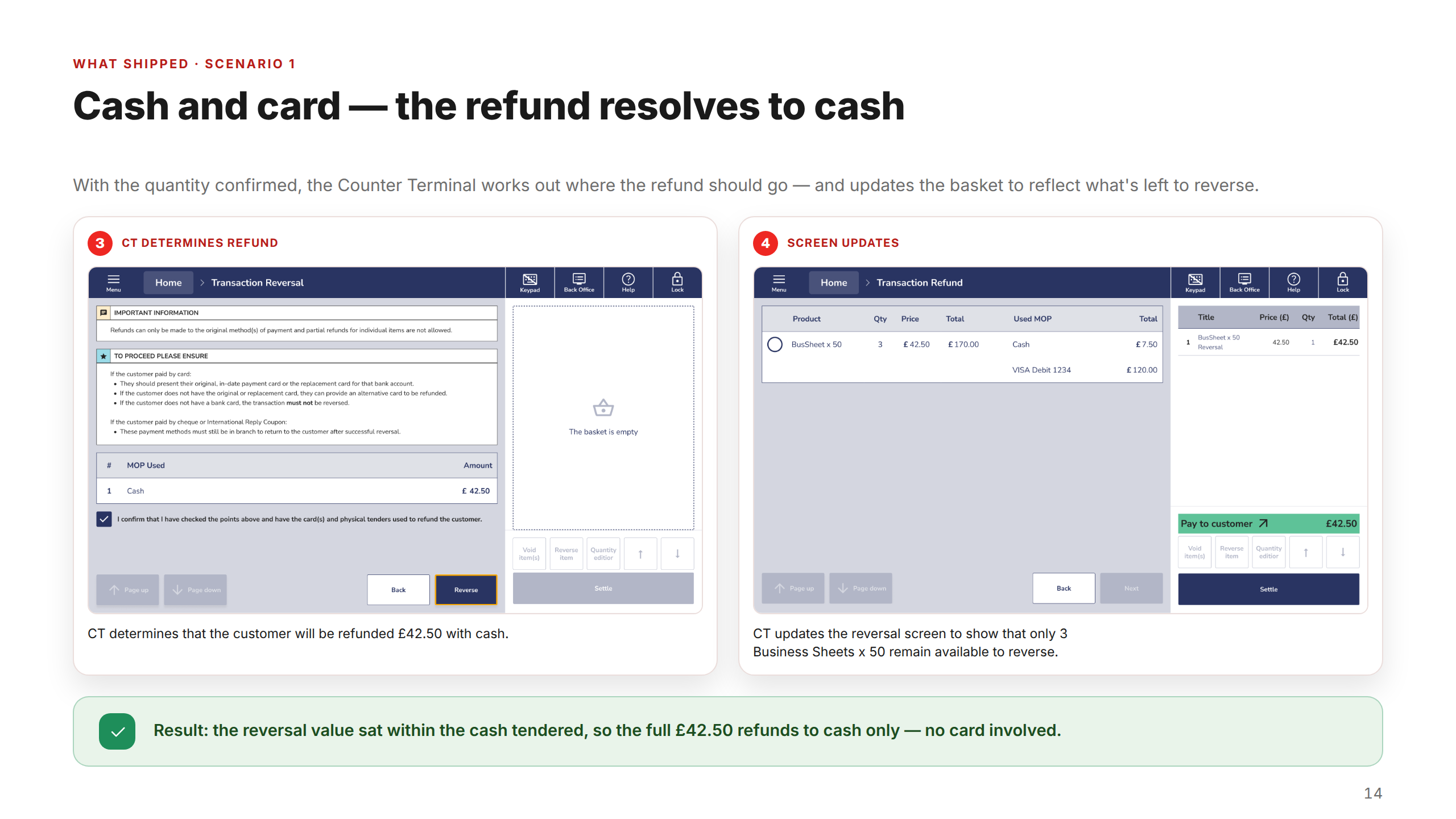 Scenario 1b — Refund Cash