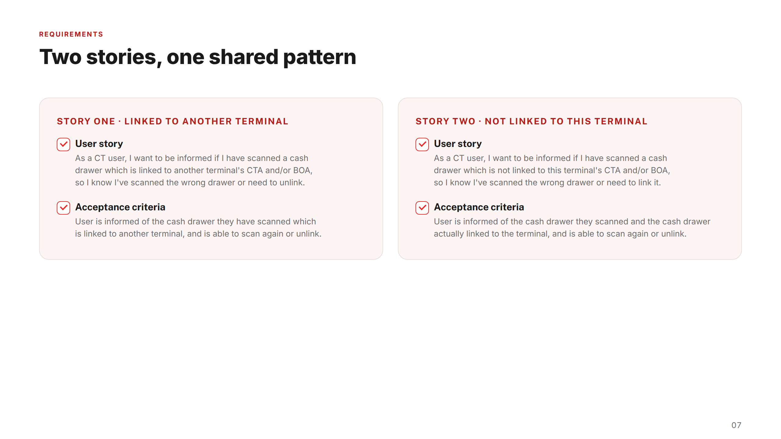 Requirements — Two Stories