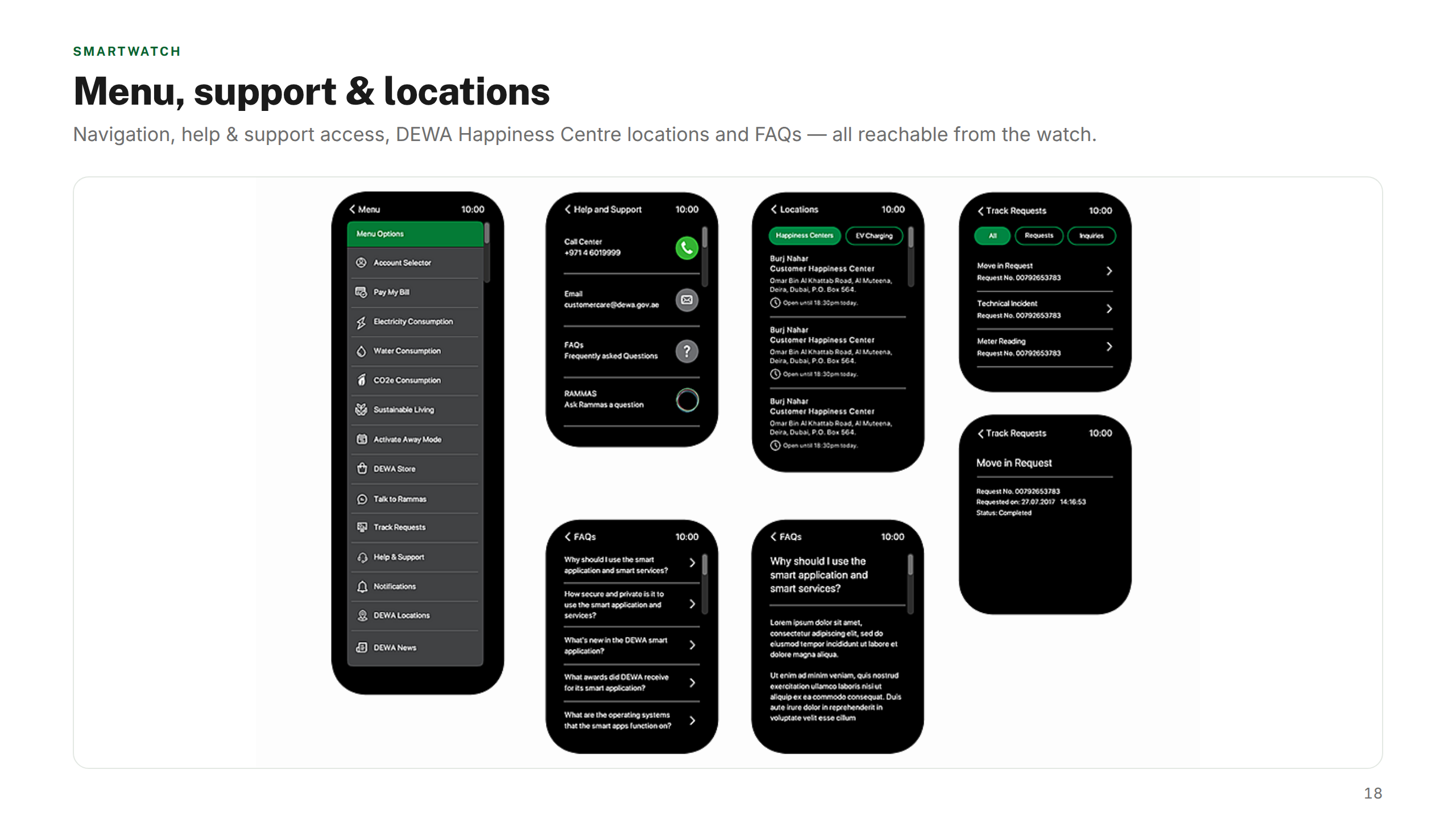 Menu, Support & Locations