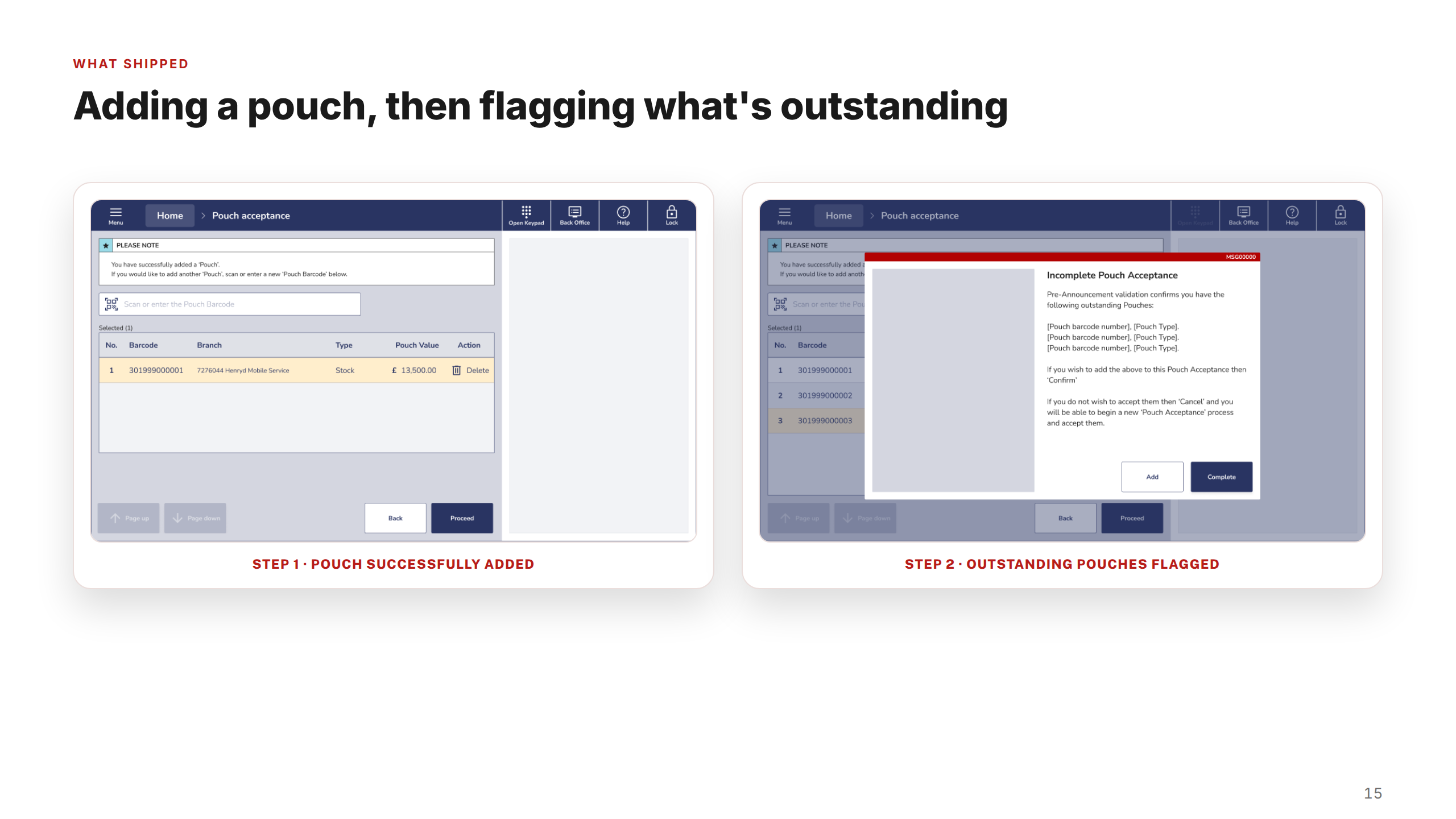 Screens — Added & Outstanding