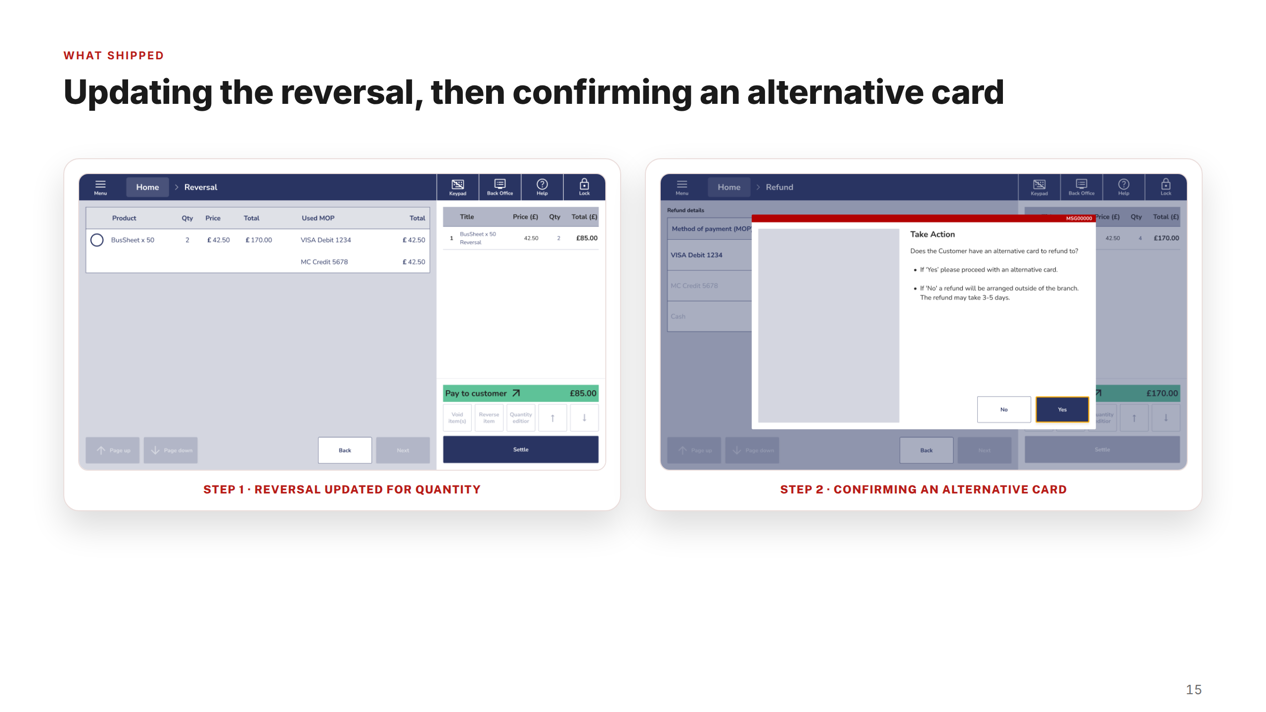 Screens — Qty Update & Alt Card