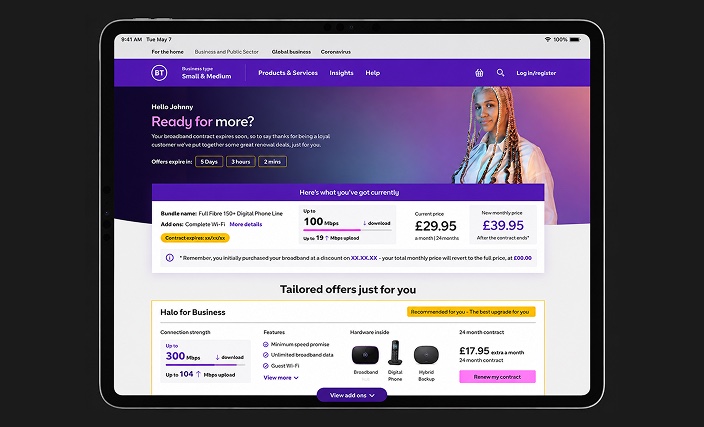 BT renewal page — tablet view
