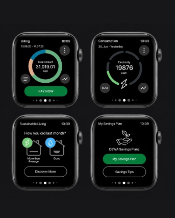DEWA smartwatch app screens