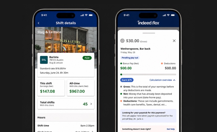 Indeed Flex payout screens