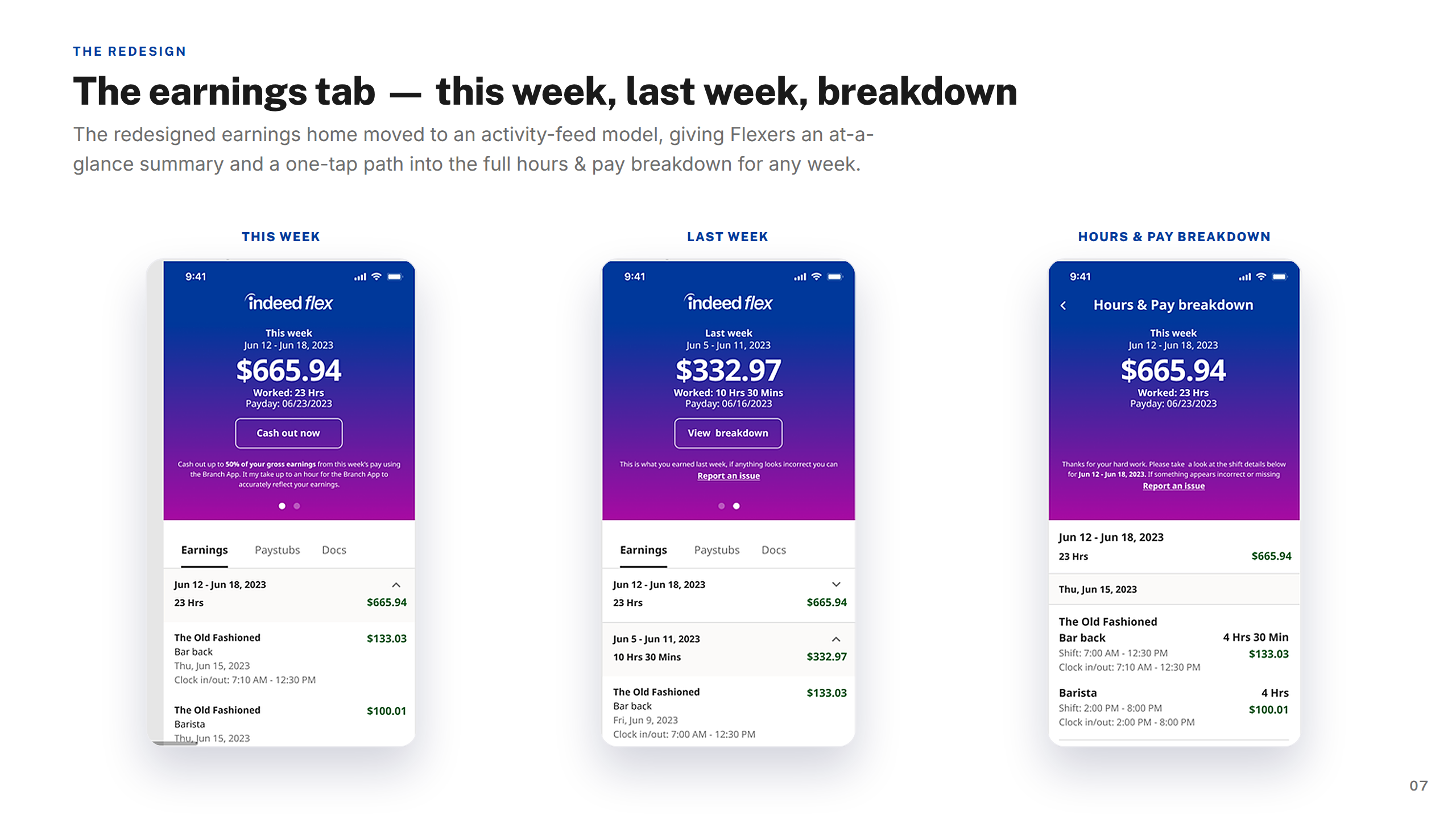 Screens — Earnings Tab